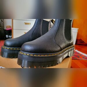 Dr. Martens Black Faux Fur Lined Platform Chelsea Boot.